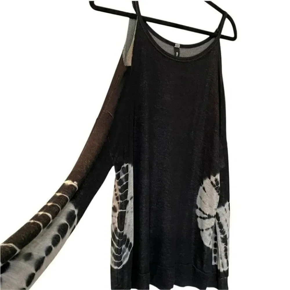 Design Lab Lord & Taylor L black boho tie dyed cold shoulder long sleeve top